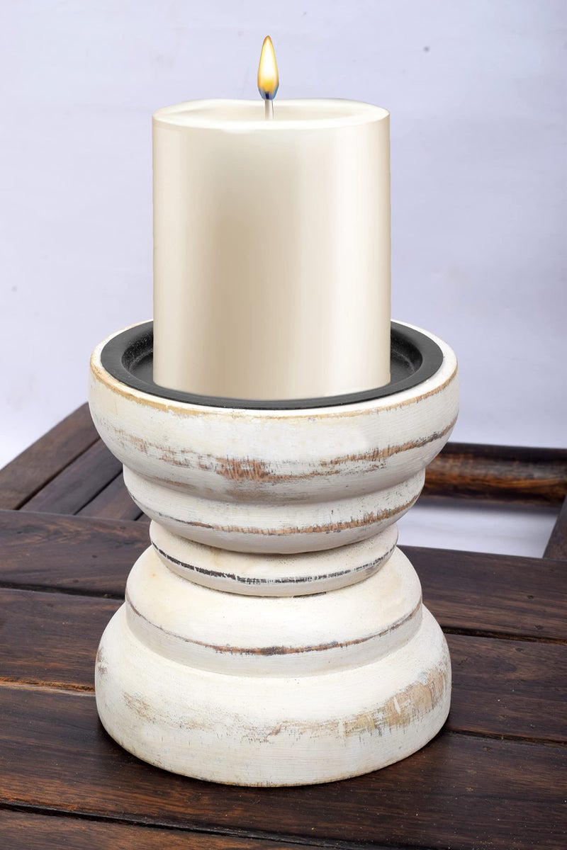 BHAVATU Farmhouse Rustic Wood Candle Holder  Holder for Special Ocassion  Home D?cor  Ideal Gifts  Wedding  Parties Decorations  Candle Stick Holders (4"" X 4"" X 4"" Inches) - Image 4